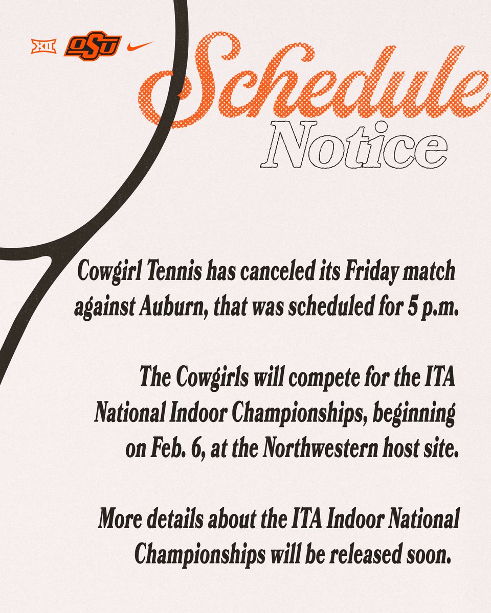 CowgirlTennis's tweet photo. 🚨 Oklahoma State women’s tennis update. 

#GoPokes https://t.co/wW6kX9xk08