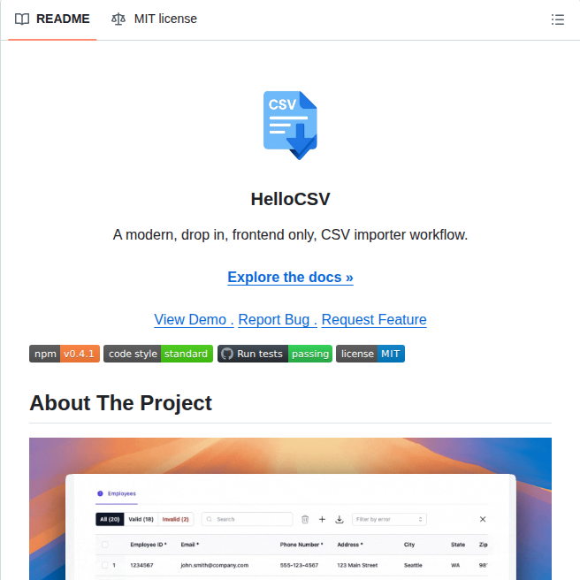 tom_doerr's tweet photo. Frontend CSV importer with data validation

https://t.co/TNZBy2pM4f https://t.co/larpjxT5bg