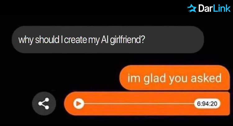 TryDarLinkAI's tweet photo. Why should I create my AI girlfriend? 👀

We answered… but now we’re curious:
 what would you say?

Drop your reason 👇

#DarLink #AIGirlfriend #AIPorn #UncensoredAI #AIChat #NSFWAI #AIPlatform #AICommunity #AIvsCensorship #SpicyAI #AIHumor #Memes #AIExperience #BetterWithDarLink
