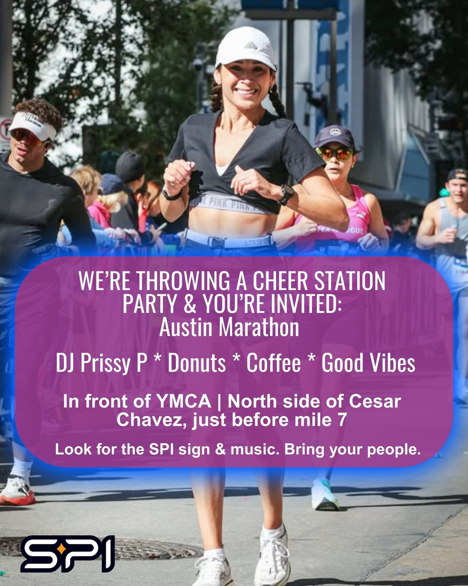 Who will be spectating at the Austin Marathon on 2/15?! We will have THE best cheer station, and you are invited! 

Just before mile 7, look for a DJ and a SPI sign. We will have coffee and donuts, it's sure to be a party! Please RSVP below-

strava.com/clubs/1648741/…