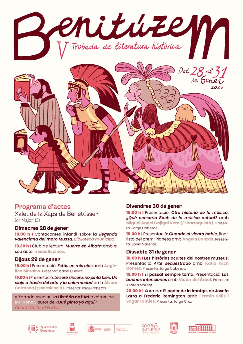 ComicVlc's tweet image. Del 28 al 31 de enero se celebra Benitúzem, V Trobada de Literatura Histórica en el Xalet de la Xapa (C/ Major, 31) de Benetússer, con diversas actividades como presentaciones, charlas y cuentacuentos. @SomnisPaper