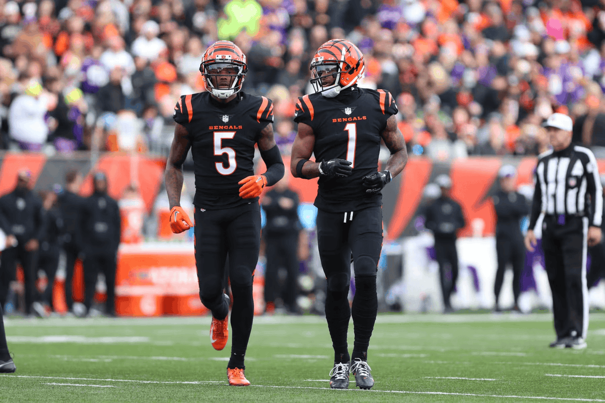 SleeperBengals's tweet photo. AFC leaders in receiving touchdowns this season:

1. Tee Higgins - 11
T-2. Ja'Marr Chase - 8
T-2. Quentin Johnston - 8