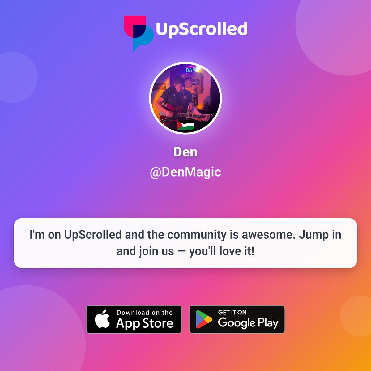 DenMagic's tweet image. I'm on UpScrolled. Join me there!

Download on iOS:
apps.apple.com/app/upscrolled…

Download on Android:
play.google.com/store/apps/det…

Check out my profile:
share.upscrolled.com/en/user/0cc3f3…