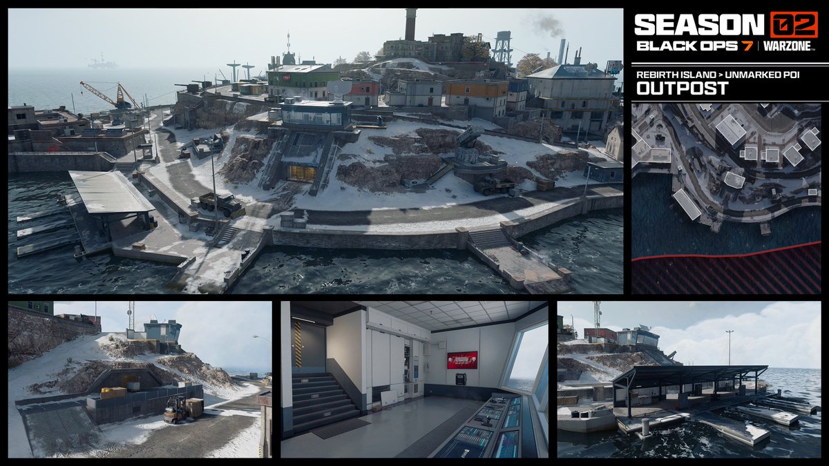 OUTPOST a NEW area on Rebirth Island, with a NEW “Locked” bunker with potentially several entry/exit doorways one of which now resides in the place of the OLD yellow vault door.