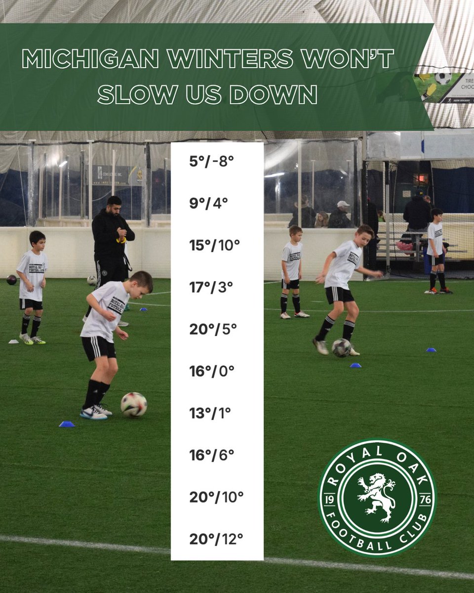 While Michigan winter does its thing, our players stay sharp on indoor turf.

No cancellations. No frozen fields. Just year-round training that's a game-changer for development.

Grateful for our indoor facilities that keep our athletes moving forward. Stay warm out there!