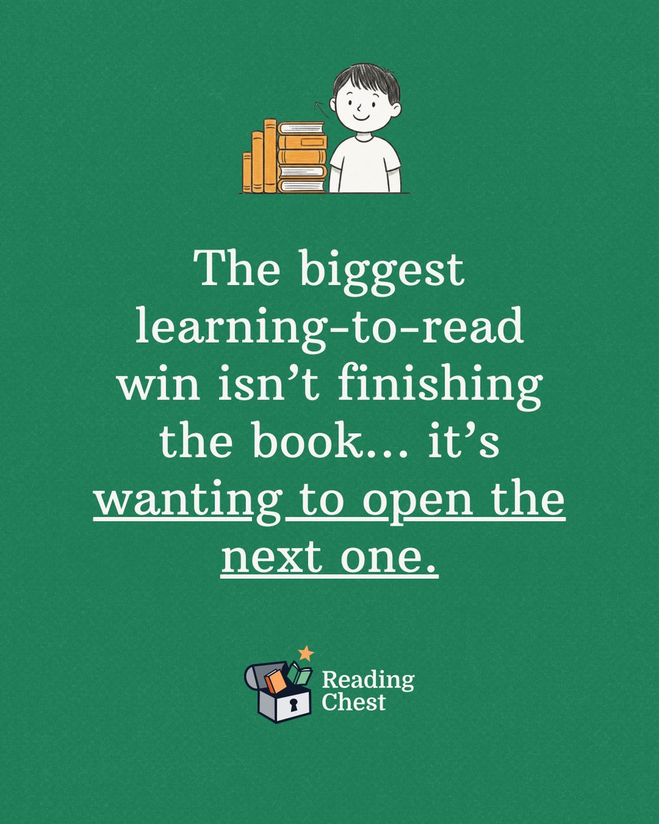 readingchest's tweet image. The biggest learning-to-read  win isn’t finishing the book... it’s wanting to open the next one!
