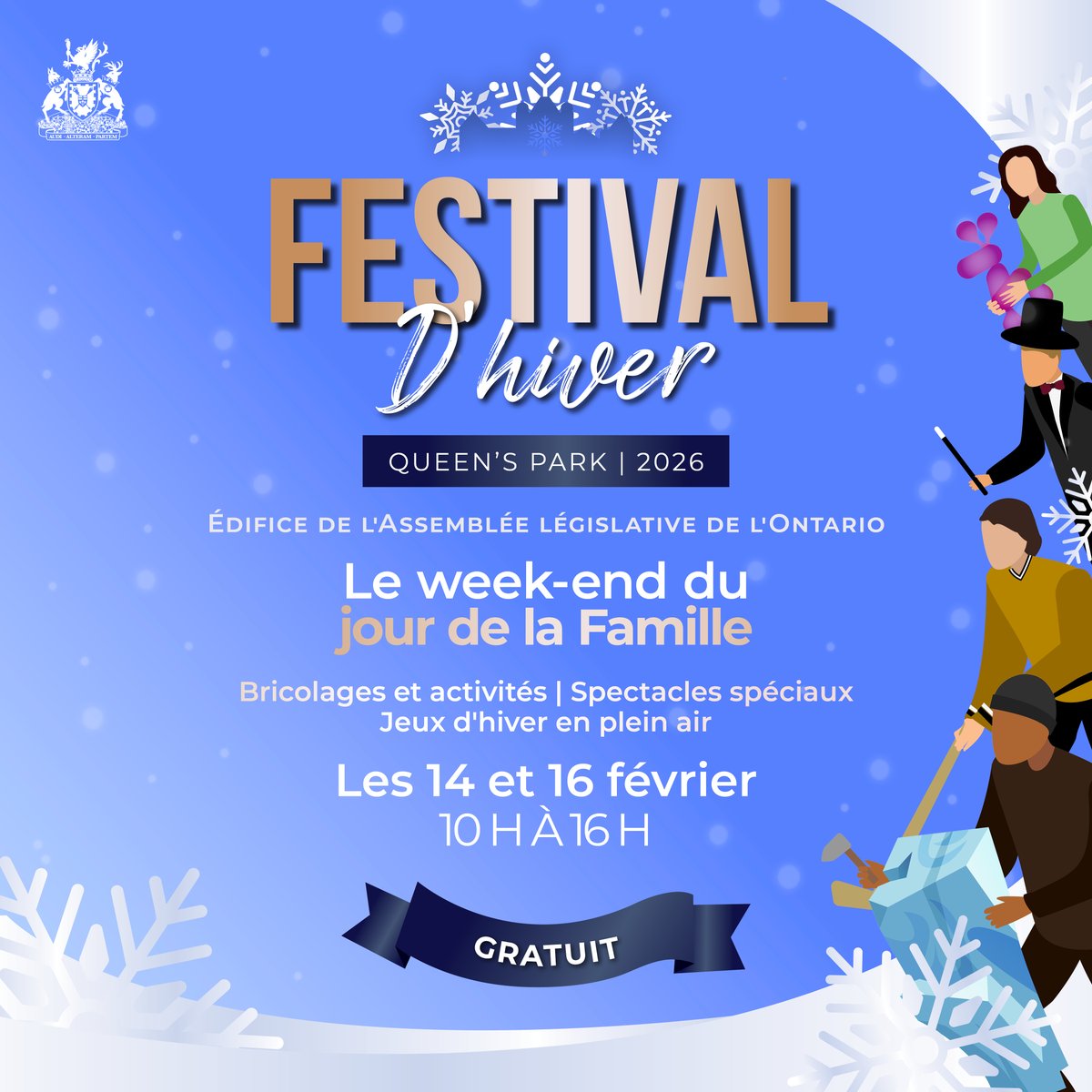 ❄️ Vous cherchez une activité amusante et gratuite pour le #JourDeLaFamille? Venez au Festival d’hiver à Queen’s Park pour des animations, bricolages, spectacles, mini-hockey, curling et sculpture sur glace! 🎉

👉 Plus d'infos : ow.ly/tunH50Y5vLG