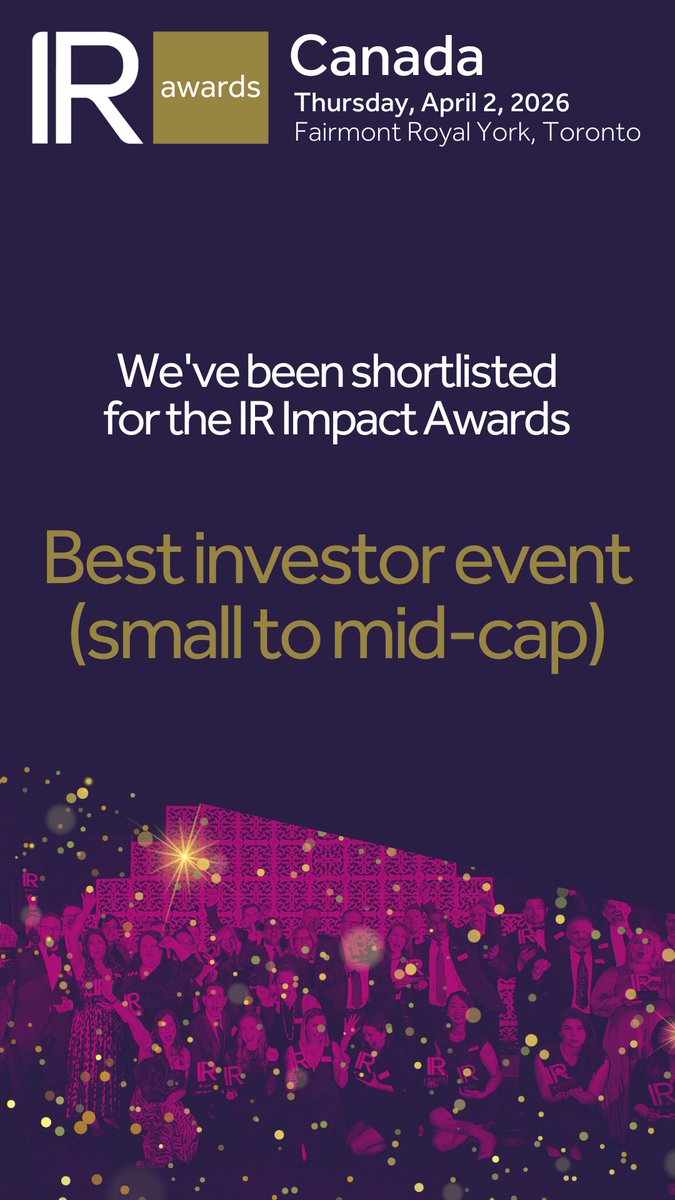 Flagship_Comm's tweet image. We have been shortlisted for Best Investor Event (Small to Mid Cap) at the IR Impact Awards Canada 2026.
The nomination recognizes Flagship’s approach to transparent and thoughtful engagement with the investment community.