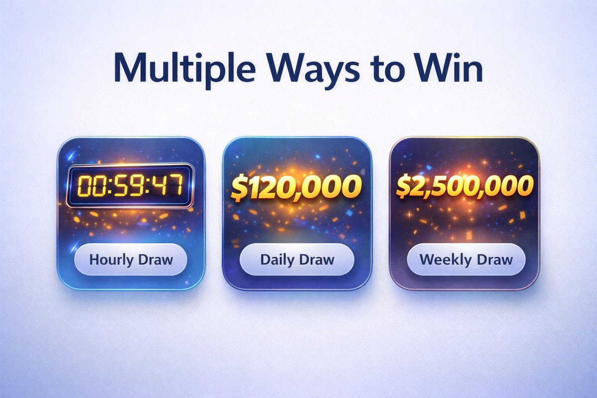 CryptoLottoV's tweet image. 🏆 One platform. Multiple ways to win.

🎯 Hourly draws
💥 Daily jackpots
🌟 Weekly Mega Prize

CryptoLotto is built for players who want real chances.
👉 cryptolotto.vip
#WinCrypto #CryptoLotto #Jackpot