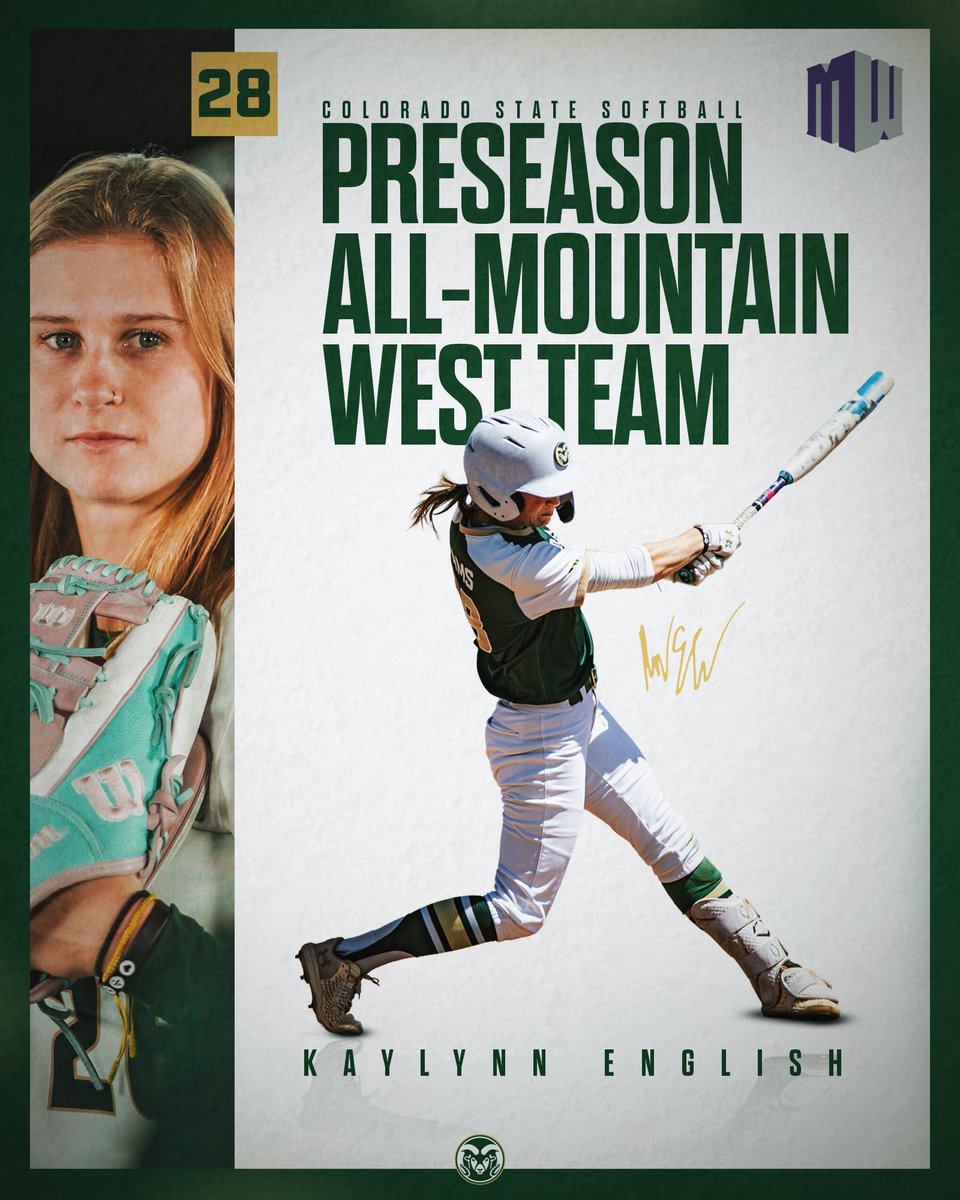 CSUSoftball's tweet image. Add it to the resume for Kay!🤩
Kaylynn English is preseason 𝗔𝗟𝗟-𝗠𝗢𝗨𝗡𝗧𝗔𝗜𝗡 𝗪𝗘𝗦𝗧! 🤩

#Relentless x #CSURams
