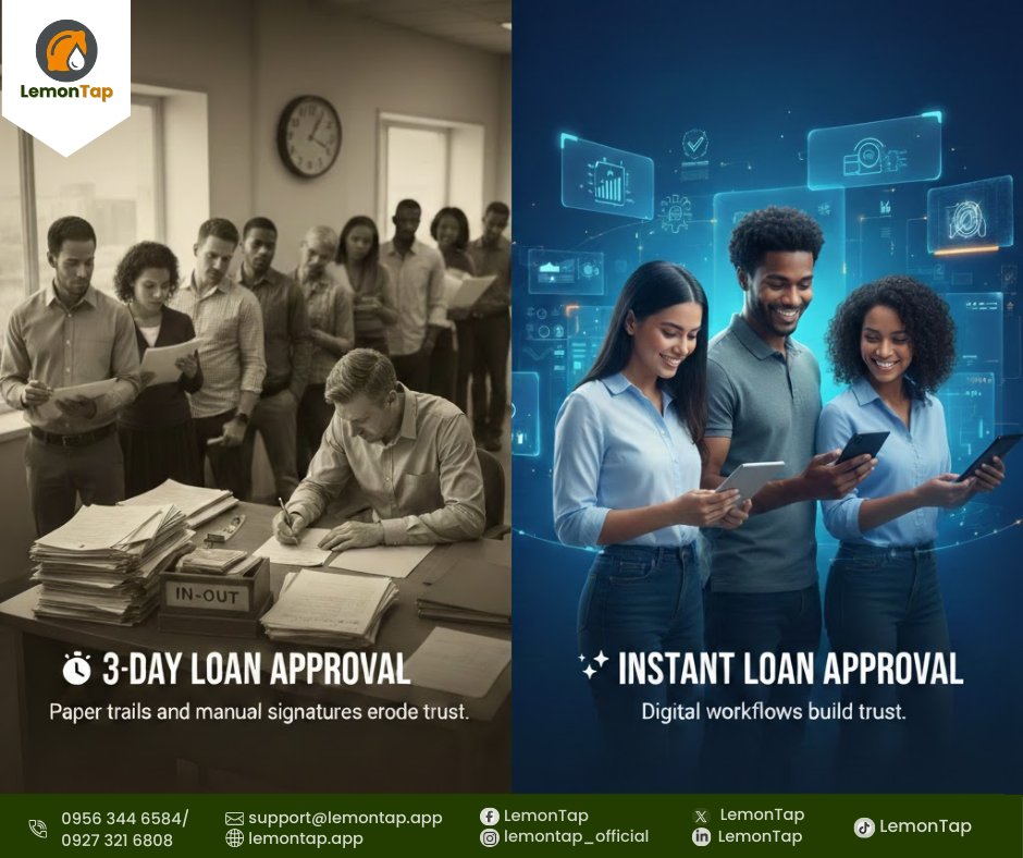 LemonTapApp's tweet photo. ⏱️ A 3-day loan approval tests a member’s patience.

From application to approval — simplified.
Approve loans instantly. Monitor in real time.
🚀 Build trust faster with LemonTap.
👉 https://t.co/xFqAgcAGpw

#LemonTap #SpeedOfTrust #SmartCoops https://t.co/DCACqJnb76
