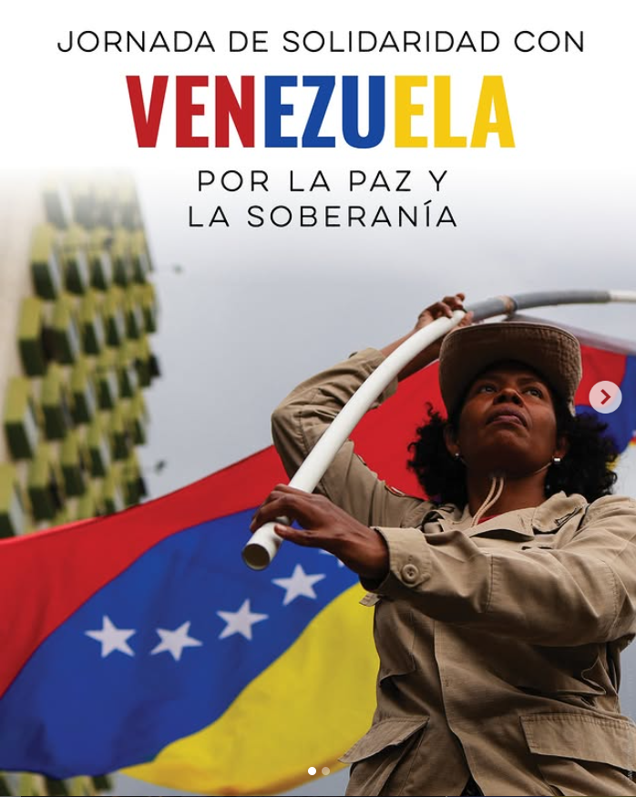 Hoy, 28 de enero, nos solidarizamos con el pueblo de Venezuela y con las comunidades de todo el mundo que exigen paz, respeto a la soberanía y el derecho a la autodeterminación. ✊

📢 Rechazamos todas las formas de violencia, sanciones, desinformación e injerencia extranjera en