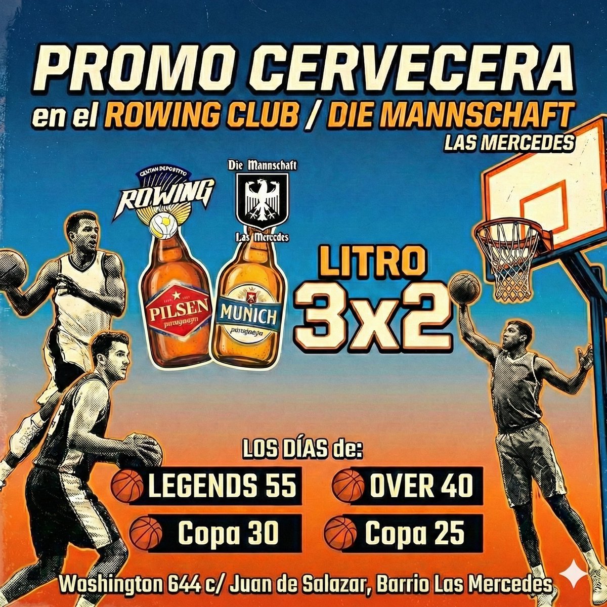 A días (ESTE LUNES 02/02/2026) de que arranquen los Campeonatos en el Predio de #legends55 @torneover40 <a href="/Copa30/">copa+30</a> lanzamos las PROMOS en <a href="/Die_lasmercedes/">@diemannschaft_lasmercedes</a> 😻🍻🇵🇾👏🏻 en días de Partidos 🏀🏀🏀🏀