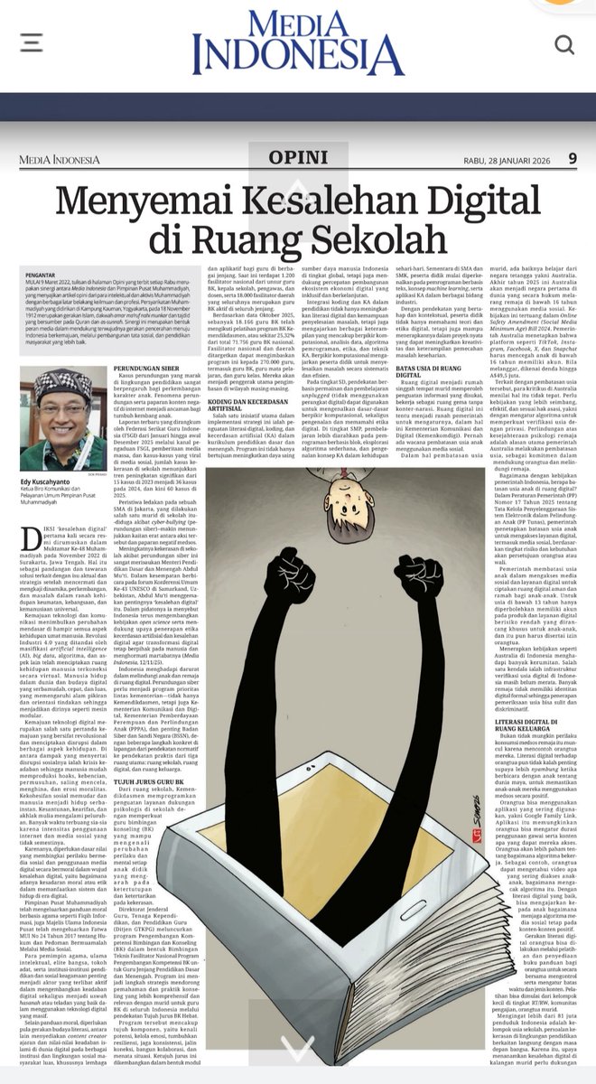 Menyemai Kesalehan Digital di Ruang Sekolah (Media Indonesia 29 Januari 2026) <a href="/Kemdikdasmen/">Kemendikdasmen RI</a> <a href="/muhammadiyah/">Muhammadiyah</a> <a href="/mediaindonesia/">Media Indonesia</a>