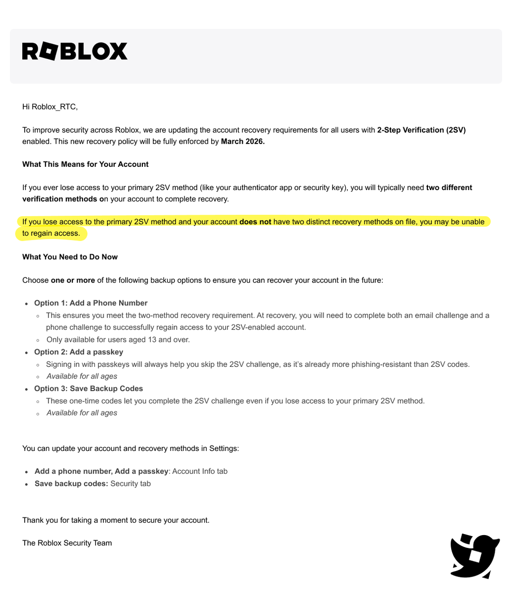 Roblox has started emailing users about this new security policy. See ...