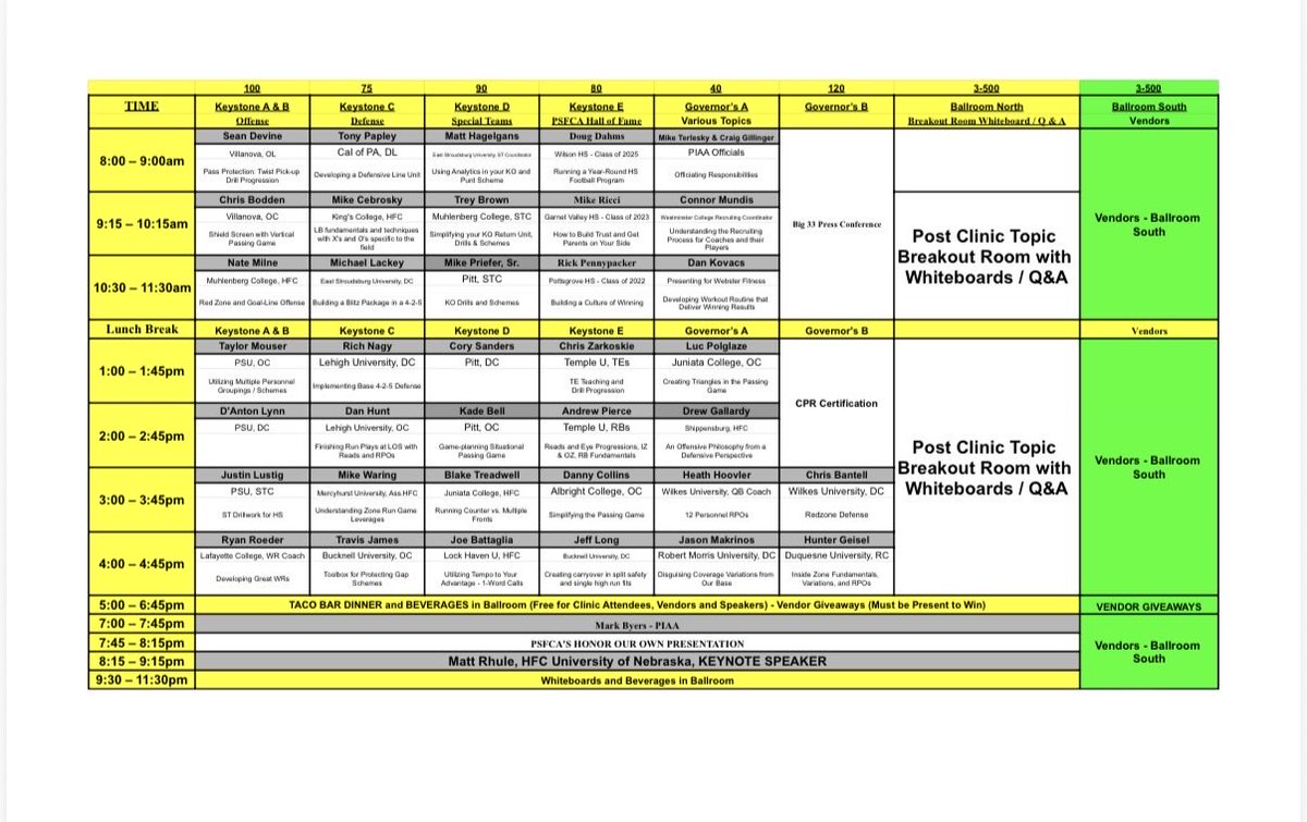 SCoachLintal's tweet image. Extremely excited for the 2026 @PSFCA_ Football Clinic on Feb 12-14! Here is the line up of speakers! Register here: big33.org/psfca/clinic/
@psfcabig33