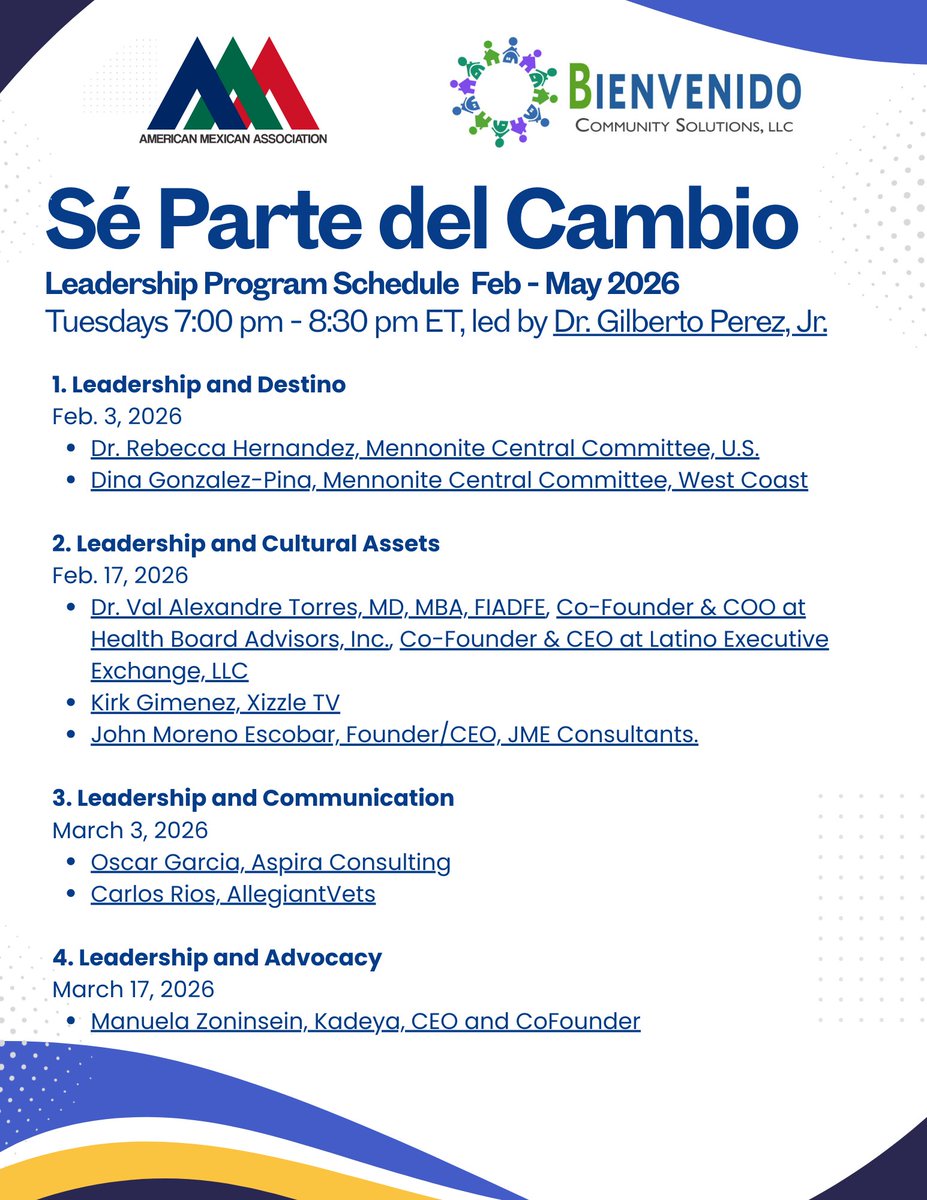 AMAUSAOrg's tweet photo. We are thrilled to share the full speaker schedule for our upcoming leadership program! This is the last week to join us and learn from this stellar group of leaders. Register at https://t.co/3nFKk0FHZ5 https://t.co/Kpv1lhpj1i