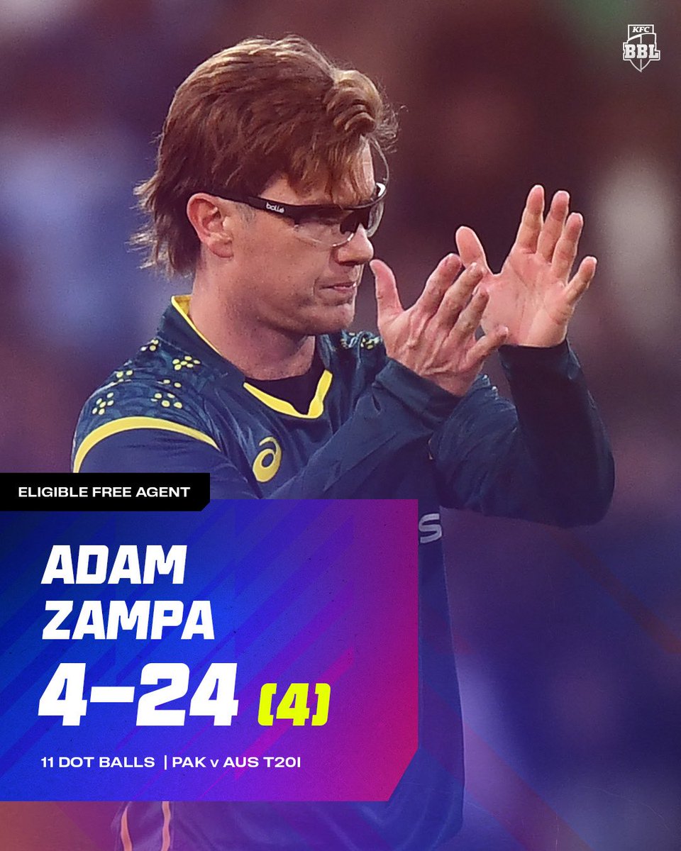 BBL's tweet image. One of the Player Movement Window’s biggest names, Adam Zampa made a statement overnight against Pakistan 👀
