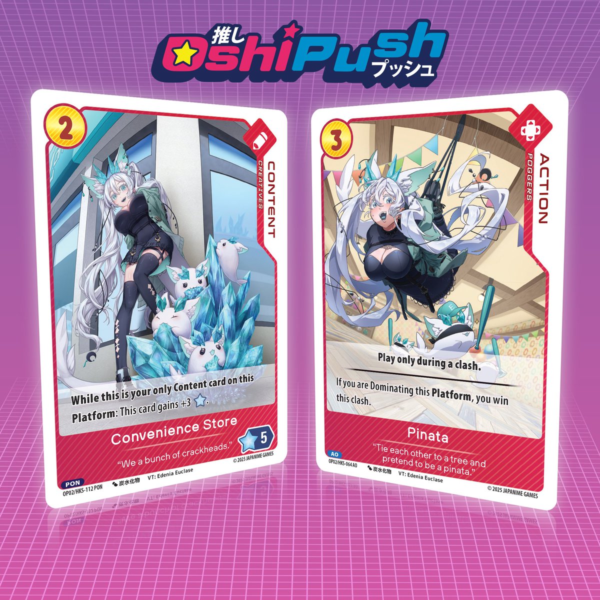 check it out, i'm in a vtuber card game..! a dream come true! 😭🩵

here's a preview of some of my cards in oshipush! ✨