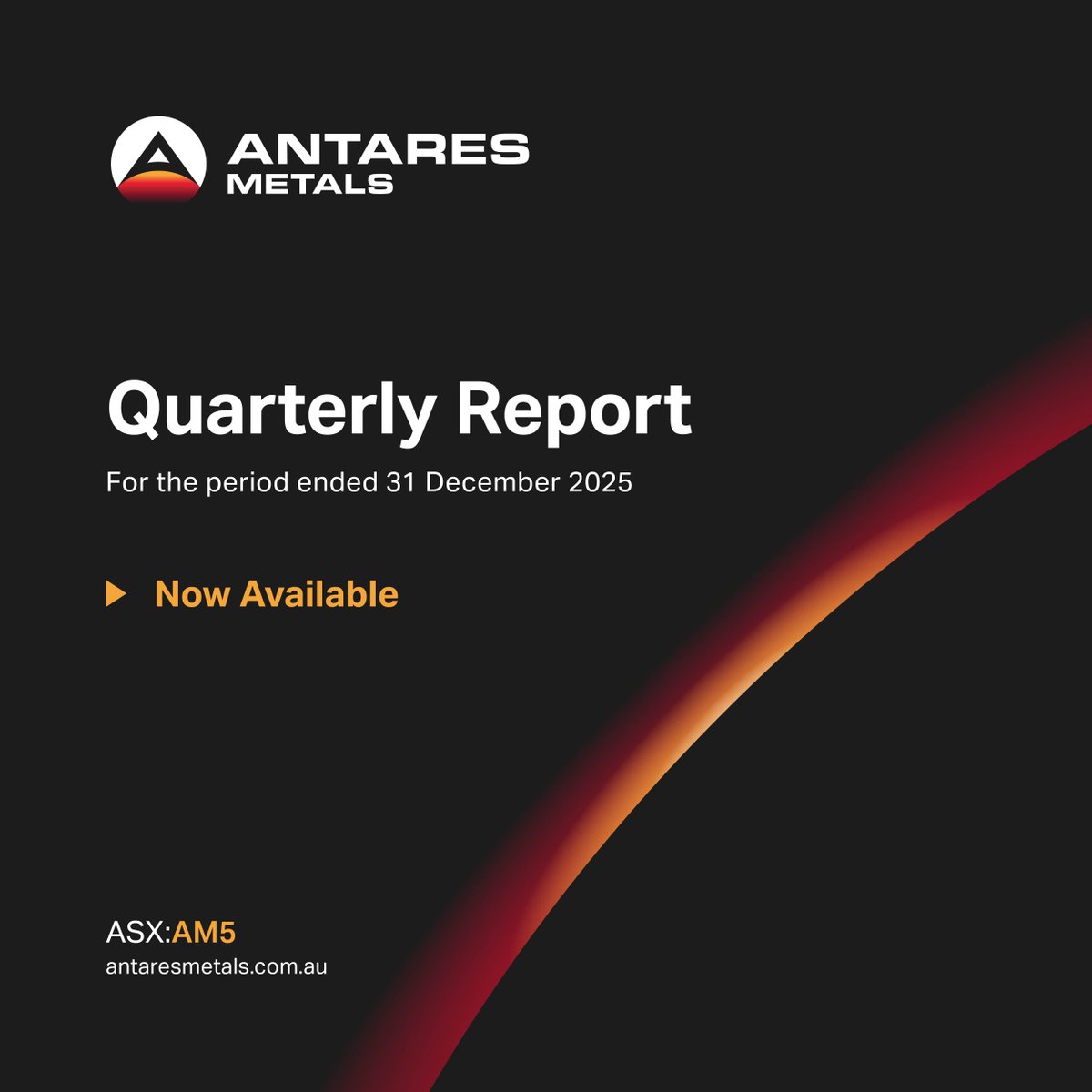 AntaresMetals's tweet photo. #ASXNews

$AM5.AX presents its Quarterly Activities Report for the three months ending 31 December 2025. #AM5 completed the 100% acquisition of two new projects in Western Australia and progressed exploration activities at the Mt Isa North Project.

Report https://t.co/WuFJ7APzO6 https://t.co/JBtLkCobxj