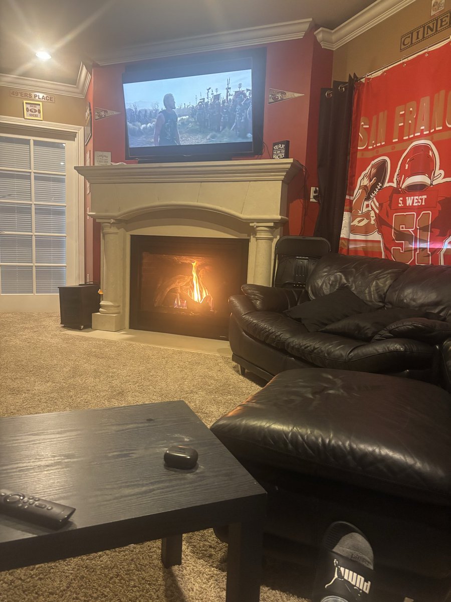Cozy fire watching a movie