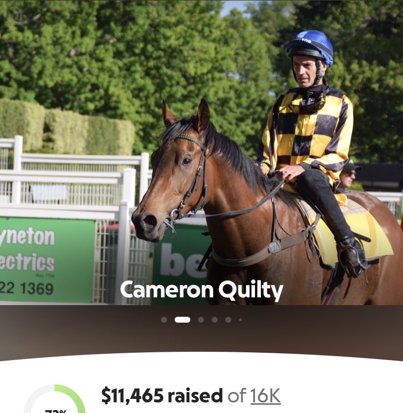 🏇🇦🇺🇺🇦
Hey everyone, 

Trainer Saab Hasan has set up a GoFundMe page to help support veteran jockey Cameron Quilty, who is currently battling cancer. If you’d like to donate. Go to the gofundme page linked below🙏🏻

GoFundMe page 👉🏻 bit.ly/4bk4blJ