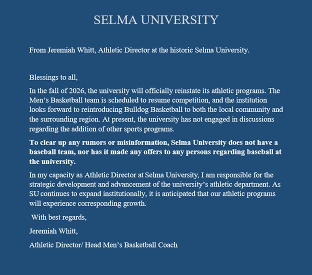 Selma University tweet media