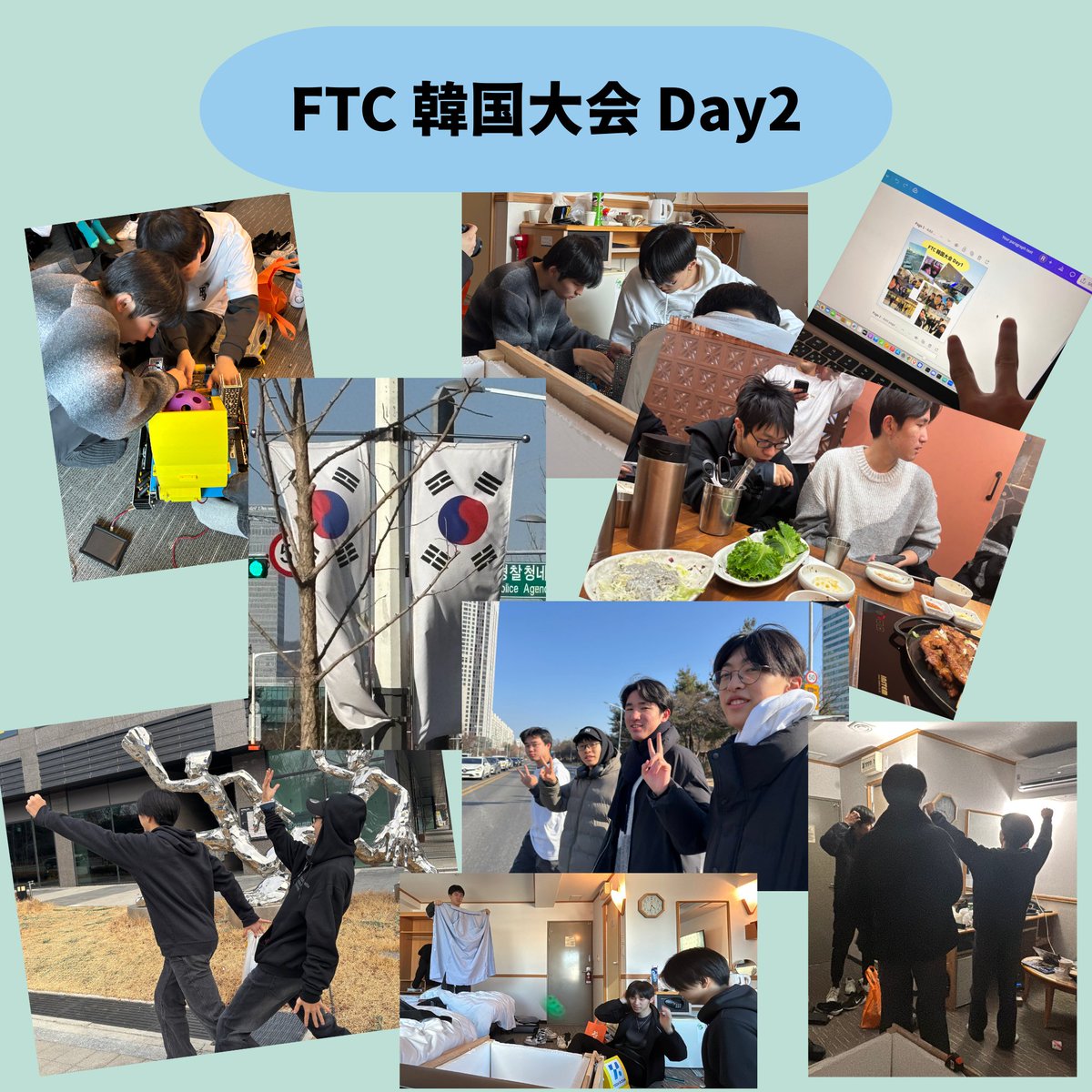 Hiroo_Robotics's tweet photo. 韓国DAY2

昨日はロボットの調整を行ったり、他の日本チームの方々と昼食を食べに行ったりしました！

本日は大会本番！頑張ります🔥
#FTC韓国渡航2026 https://t.co/aD7lrkwC4B