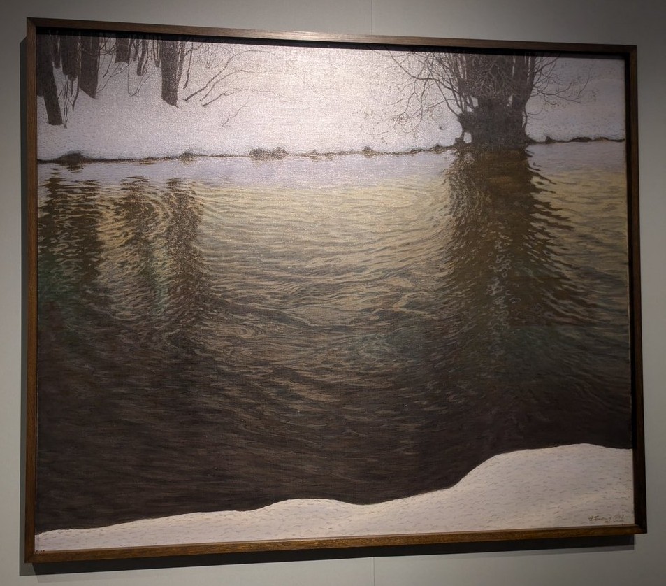 絵画　冬の夕暮れ スウェーデン絵画」展出品作⑪ グスタヴ・フィエースタード《川辺の冬