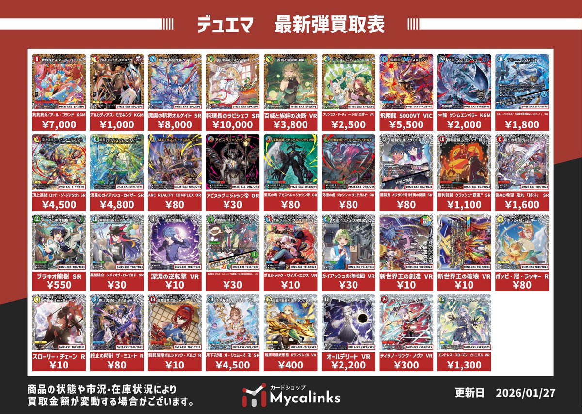 デュエルマスターズ 🔥デュエマ 最新弾邪神爆発買取表🔥 最新買取表