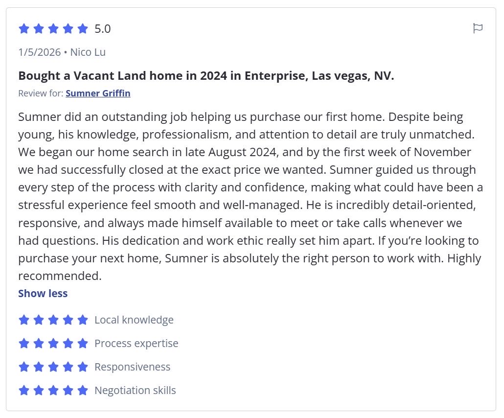 ShortSalePros's tweet image. 🌟🏡 Your words mean everything to us! Big thanks to Nico Lu for the kind words about Sumner Griffin guiding your first Enterprise home buy in 2024 so smoothly. 🚀

The Adams Team
Rothwell Gornt Companies
NV Lic #62827

#LasVegasRealEstate #Summerlin #TheAdamsTeam #RothwellGornt