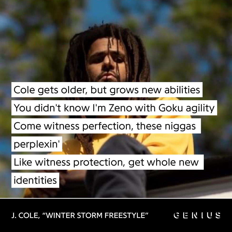 This specific part of the rhyme scheme and how he lands that internal 5-syllable scheme on the beat is crazy to me. While keeping a 6-syllable end rhyme scheme

Cole’s rhymes are definitely some of the best of all time by now