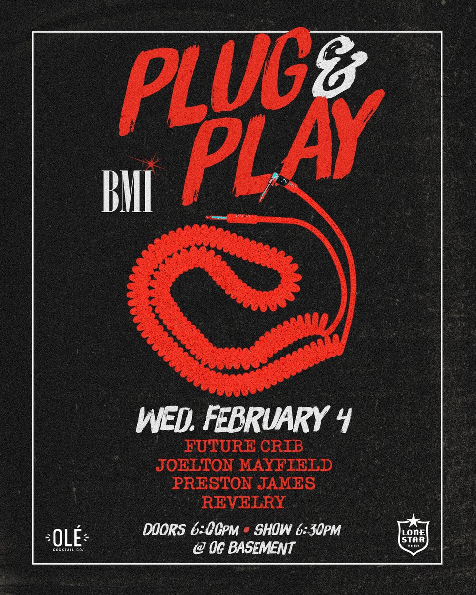 bmi's tweet photo. We are so excited to return to @TheBasementNash to launch our new monthly showcase BMI Plug & Play, sponsored by @LoneStarBeer and @olecocktails! ๐ถ๐ธThe series will kick off on Feb. 4th with #FutureCrib, @joeltonmayfield, @iamprestonjames and #Revelry! https://t.co/gC0wRhw6sA https://t.co/jnzBHSPLGi