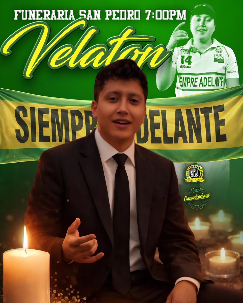 Desde la FLS-98, junto al parche Siempre Adelante, hoy queremos reunirnos como familia para una velatón en memoria de nuestro amigo, hermano de cancha, Camilo Rojas.🎗️

Hora: 7:00 p. m.
Lugar: Funeraria San Pedro
Lleva tu vela para el homenaje a hermano de cancha Camilo.