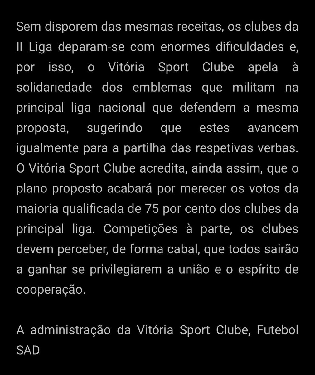 🚨Comunicado da administração do Vitória SC: