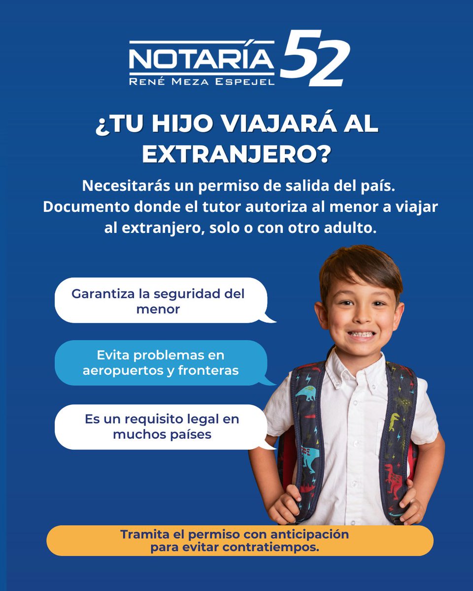 Notaria52's tweet image. Si planeas viajar al extranjero con un menor de edad, nosotros te orientamos para cumplir con todos los requisitos legales.
Agenda una cita por WhatsApp al 2211 675252

#Notaría52Puebla #Notaría52 #Notaría