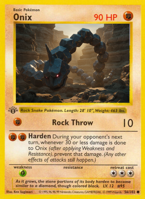 PokeTCGraphic's tweet photo. Onix #56/102 | Pokémon Base Set (1st Edition, 1999)

Original → Reimagined

▶️↓ https://t.co/PHy4DY3ZaD