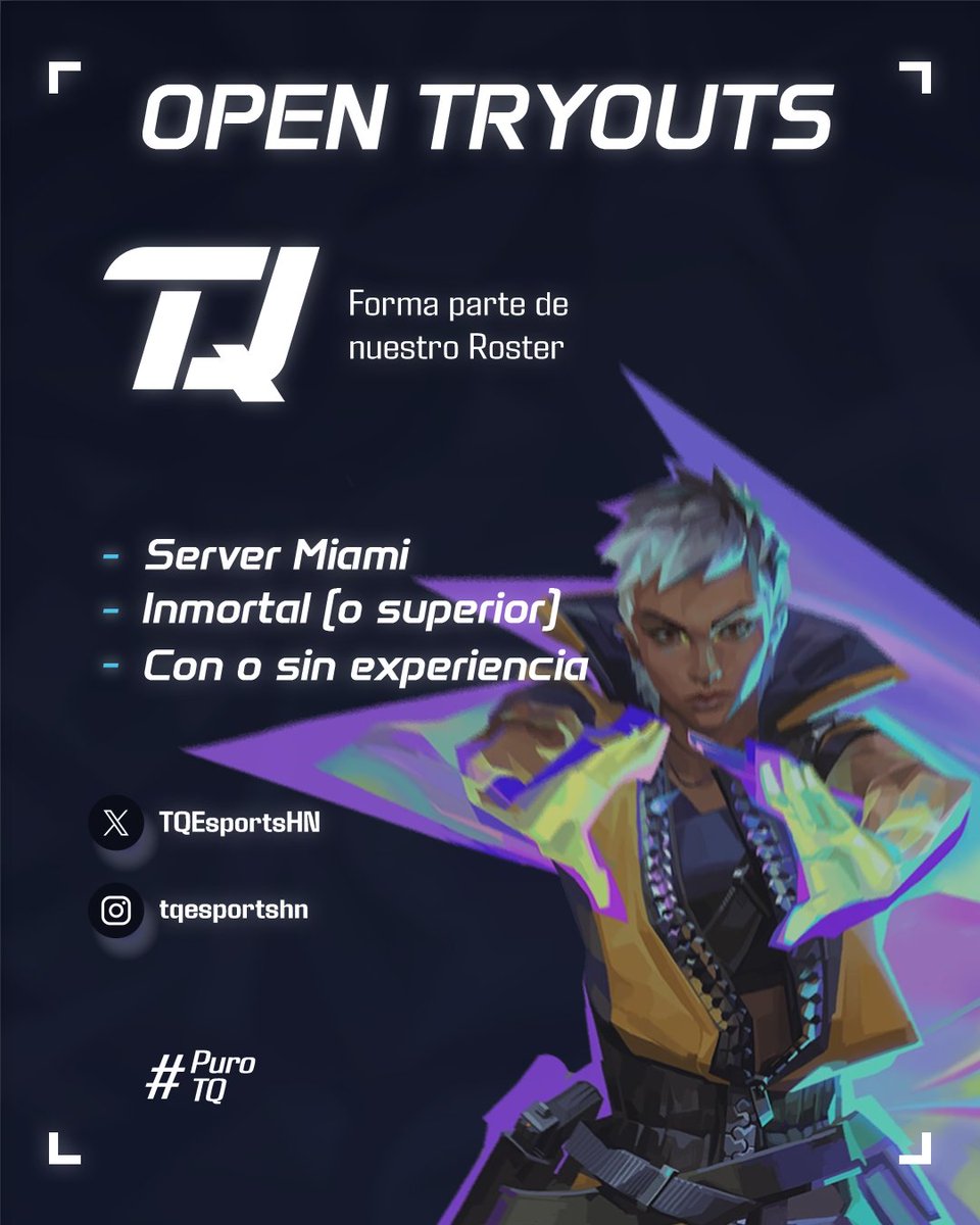 Estamos en búsqueda de jugadores Smoker/Duelista para nuestro roster principal!
Contamos con:

♦️Coach profesional
♦️Acceso ilimitado a torneos
♦️Diseñadora
♦️ y mucho mas!

Actualmente estamos posicionados en invite, proyecto a largo plazo, que esperas? escríbenos y demuestra