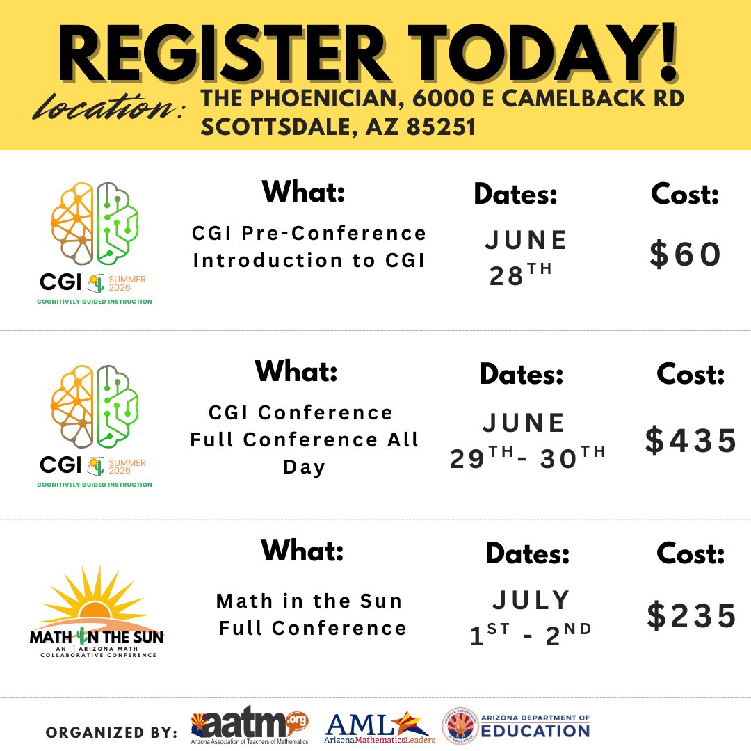 🌞 Get ready for the 2026 National CGI &amp; Math in the Sun Collaborative Conference!
Join educators from across the country June 28–July 2, 2026 at the stunning Phoenician Resort in Scottsdale, AZ

🔗Register today: bit.ly/mathinsun