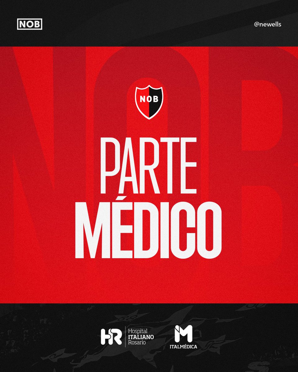 El Departamento médico del Club Atlético Newell's Old Boys informa las novedades más recientes respecto a jugadores que integran el plantel profesional de la institución.

Bruno Cabrera: sufrió un desgarro grado 1 del recto anterior del muslo derecho, que le demandará