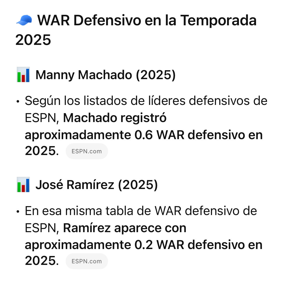 Bueno <a href="/aquilescorrea1/">Aquiles Correa</a> la carrera defensiva de Manny Machado está por encima de la de José Ramírez, incluso en el 2025 donde no fue un buen año para Manny, estuvo por encima.