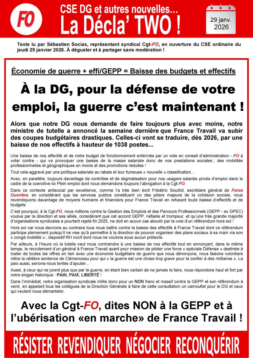 FO France Travail DG tweet media