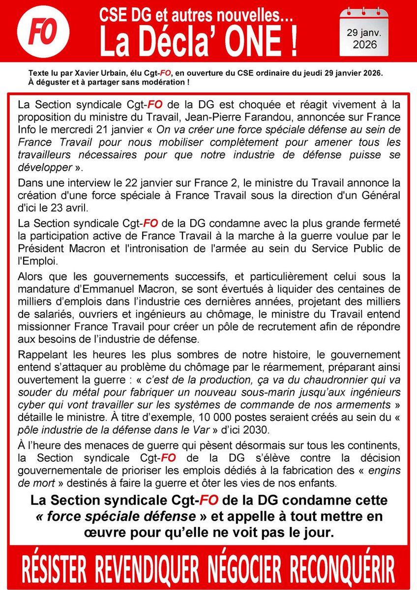 FO France Travail DG tweet media