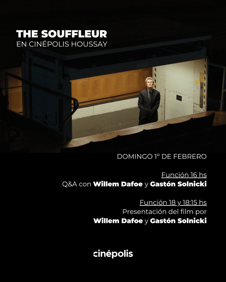 ¡Sí!, leíste bien. Willem Dafoe en #Cinépolis 😱
#TheSouffleur, la película de Gastón Solnicki, estrenará en Cinépolis Houssay con cuatro funciones especiales ¡Y vos ya podés comprar tus entradas! 🤩🎬

🎫 Preventa activa en cinepolis.com.ar 🎫