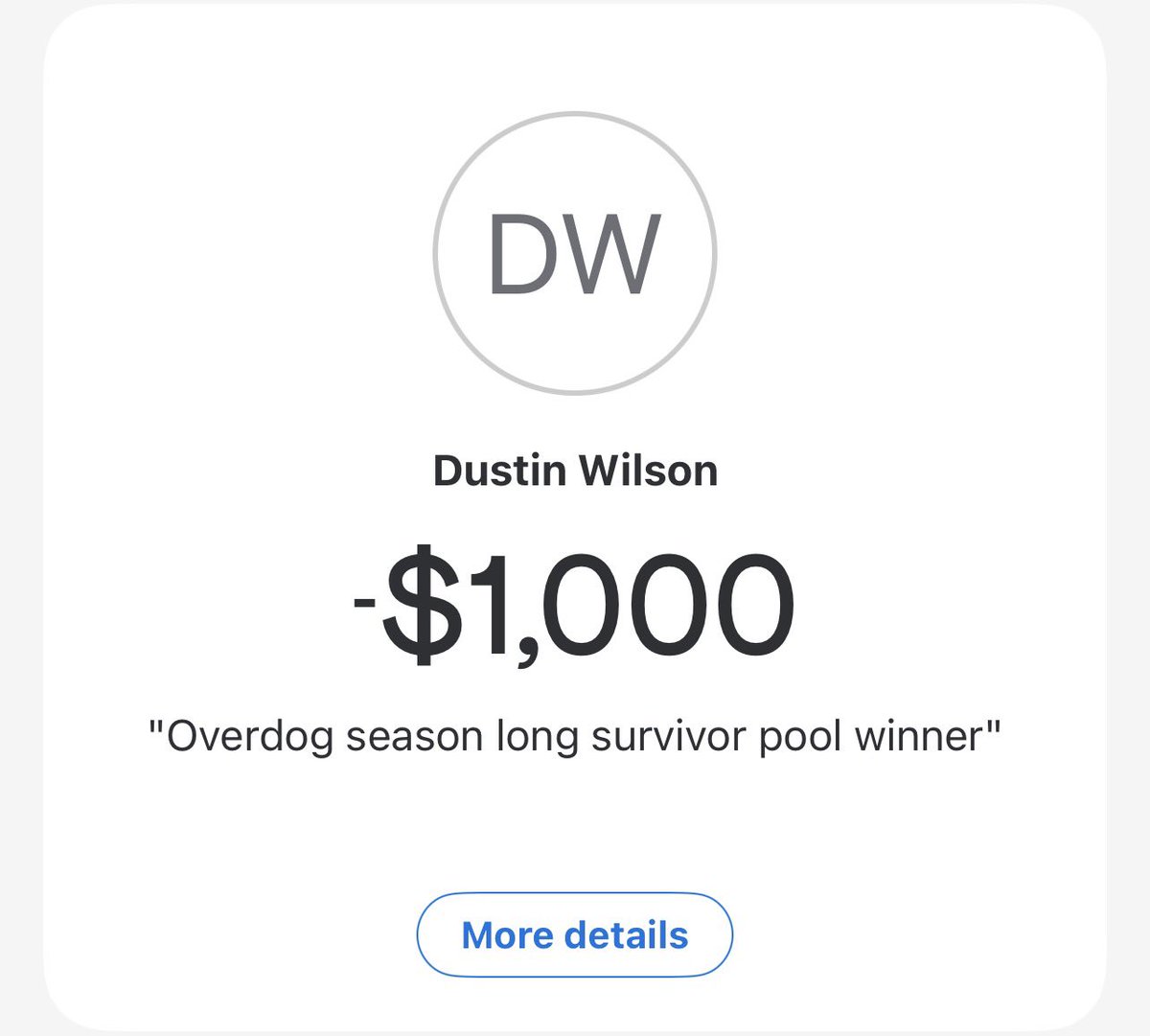Overdogwinners's tweet photo. Winner paid out today for our season long survivor pool

🏈🏈🏈🏈

@dusty_wilson https://t.co/A8unhIJgLV