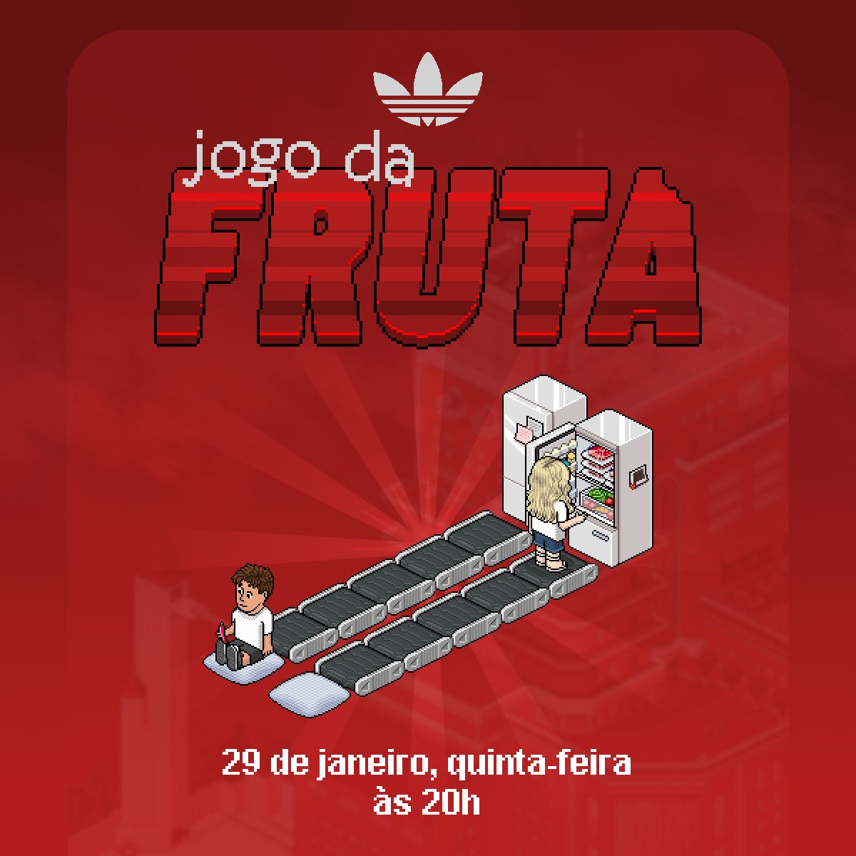 HOJE ÀS 20H ‼️

É pera, maçã ou uva?! 🍇 Junta tudo na salada de fruta e venha se divertir em nosso evento valendo raros! 🎁

Transmissão ao vivo com a locutora <a href="/FrozenHabblet/">Frozen</a> na <a href="/rhabblet/">Rádio Habblet</a> 🎙️

Aguardamos toda a comunidade! 🤩