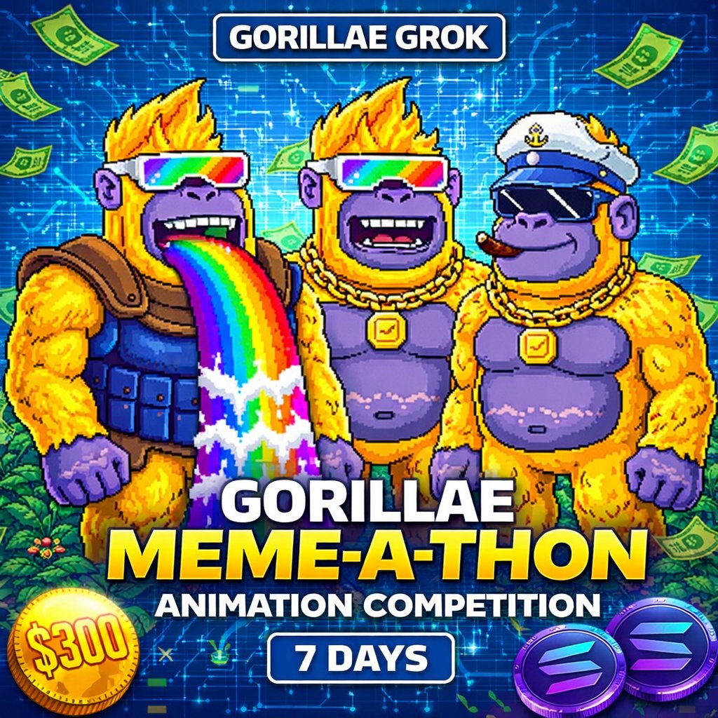 GorillaeDAO's tweet image. 🦍 GORILLAE MEME-A-THON IS LIVE 🦍

The Gorillae Animation Competition is officially open

💰 $300 in prizes paid in SOL
⏳ 7 days only

How to Enter ⬇️
1️⃣ Like + RT this tweet
2️⃣ Create an animation using any Gorillae NFT
3️⃣ Reply to this tweet with your animation
4️⃣ Use