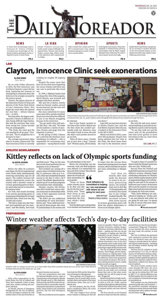 DailyToreador's tweet photo. The Daily Toreador's January print is out now! Pick up a copy on red newsstands across campus for the latest campus news, sports and culture coverage from our team of student journalists. https://t.co/liZFHZoxBE