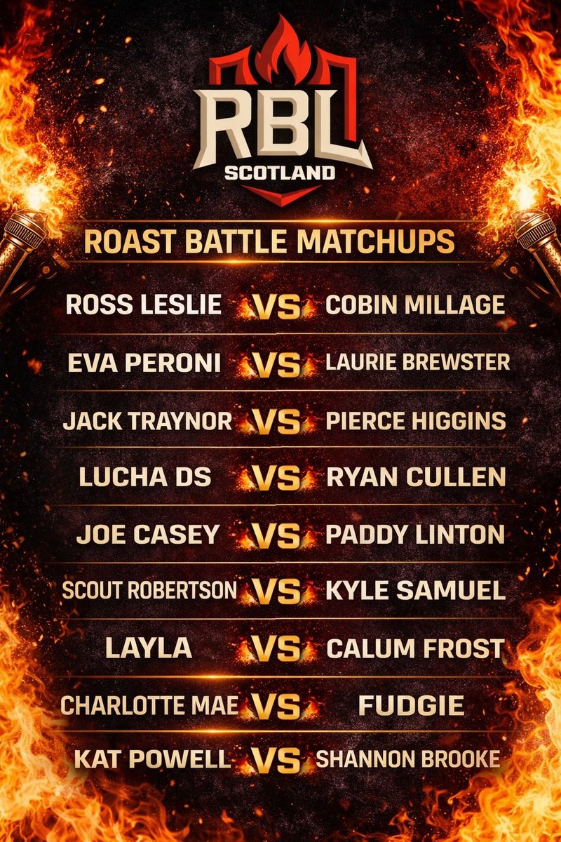 RyanCullen90's tweet photo. 📍 Monkey Barrel Comedy Club
📅 February 3rd
⏰ 8PM
🎟 Tickets via Monkey Barrel website
#RoastBattle #RBLScotland #LiveComedy #EdinburghComedy #ScottishComedy https://t.co/umamCSKoFP
