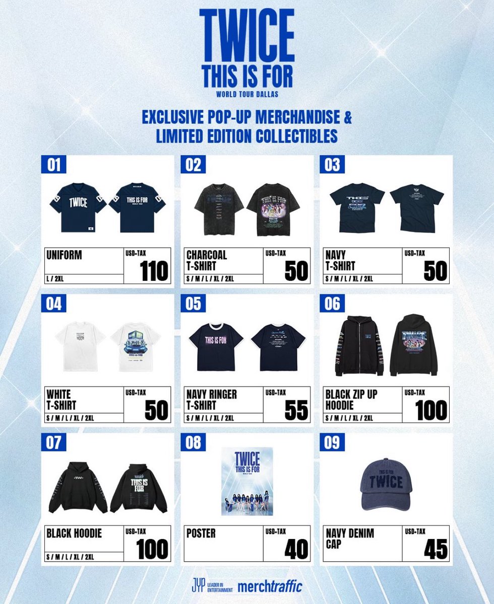 TWICE_TOUR_'s tweet photo. Official merch of the THIS IS FOR WORLD TOUR in DALLAS Pop-Up store:

#TWICE #THISISFOR https://t.co/m1k5B2xa5U